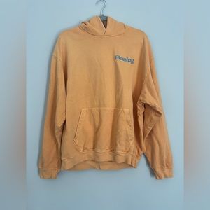 Pleasing orange hoodie with blue, size men’s L